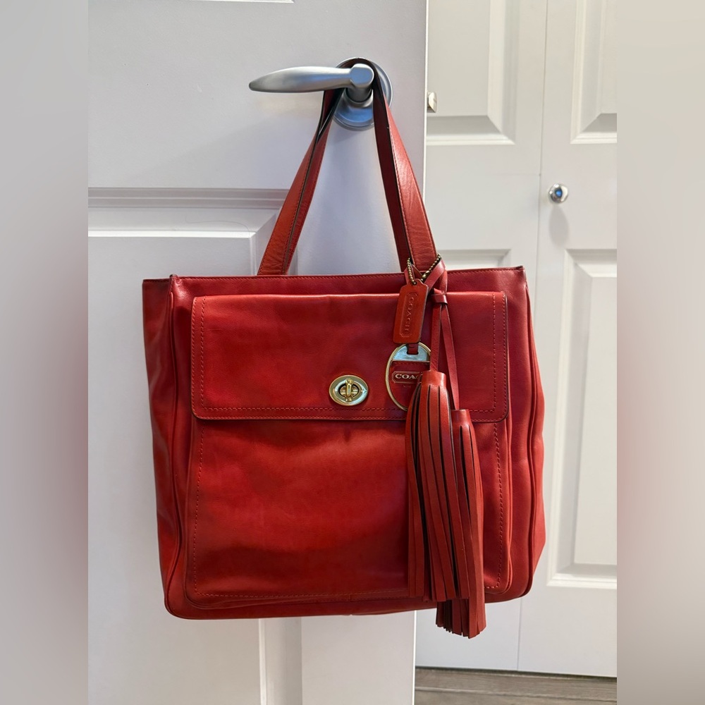 Coach - Red Glove-Tanned Leather Legacy Tote w/ Tassel & Turnlock, Vintage